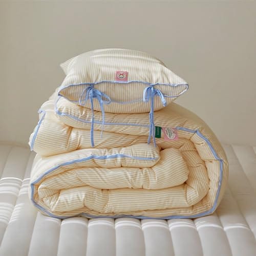 布団カバー 枕カバー 韓国 リボン シーツ 布団セット ストライプ シングル ダブル ふとんセット 洗える おしゃれ かわいい ピンク ブルー 緑 オールシーズン 快眠インテリア 防ダニ 一人暮らし