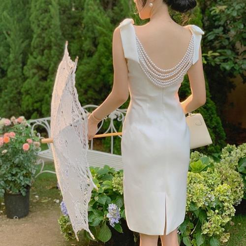 【急速出荷 2025年新作】結婚式 タイトドレス タイトワンピース パーティードレス 韓国 結婚式お呼ばれドレス セクシー 二次会 20代 30代 40代 大人 白 パールドレス バックコンシャス