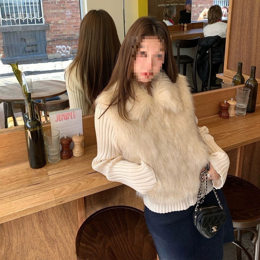 特染 毛生地 ターンダウンカラー 目玉商品～超人気 パッチワーク ニット 一体 厚手 ファーコート