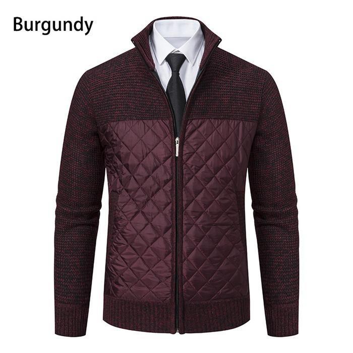ニットカーディガン メンズ 切り替え キルティング カーディガン 立ち襟 ジップアップ カジュアル スタンドカラー