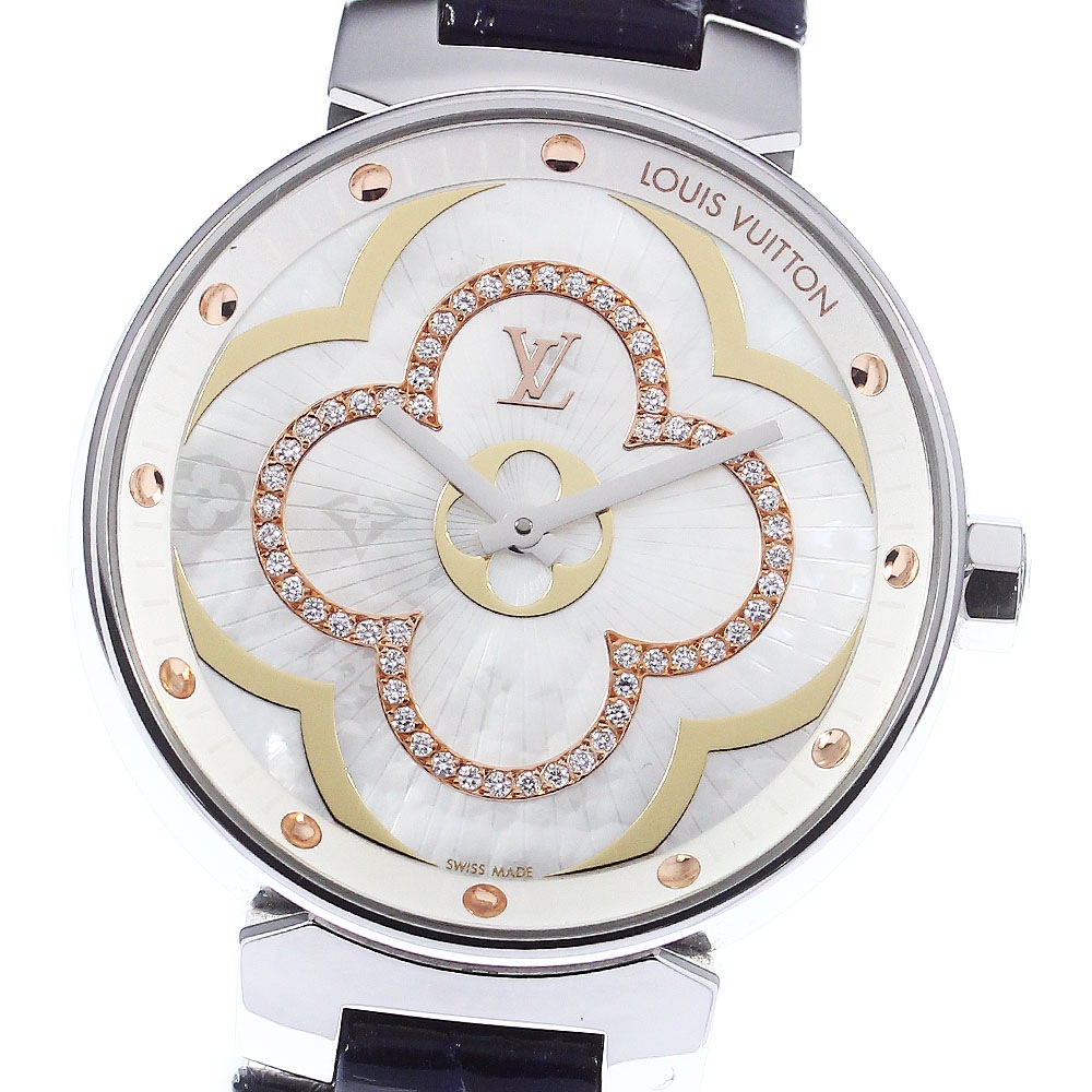 ルイ・ヴィトン LOUIS VUITTON QA019 タンブール ムーン ディヴァイン ダイヤ クォーツ レディース 良品 箱付き_744965【中古】