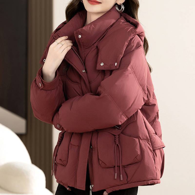 女性用ダウンジャケット2025冬コットンコートショートファッション韓国スタイルルーズフード付き厚く暖かいコットンジャケットトレンディ