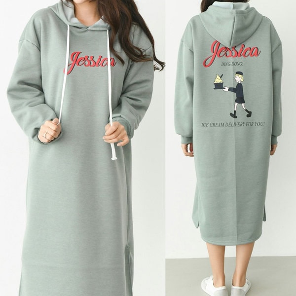 フリース/フード/ドレス/レターリング/麺/無地の色/スリッポン/大柄なものボクシーなもの冬のもの