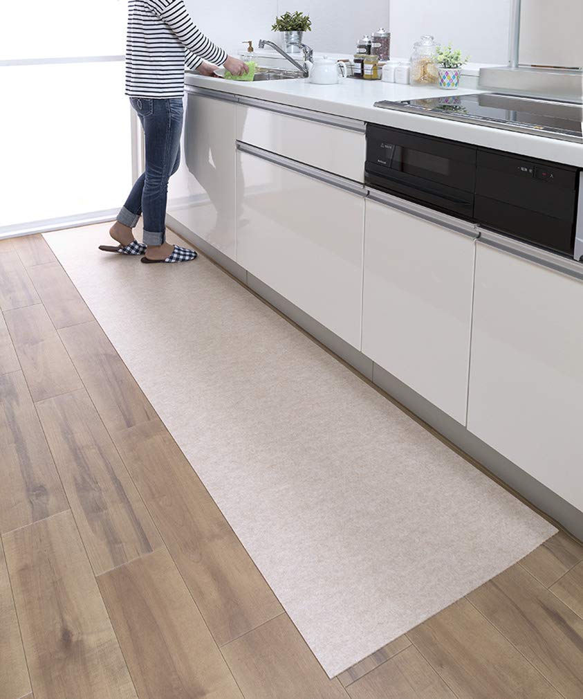 即日発送 Sanko 【日本製 拭ける 撥水】サンコー キッチンマット ずれない 台所マット ロング 60×240cm ベージュ おくだけ吸着 KP-79