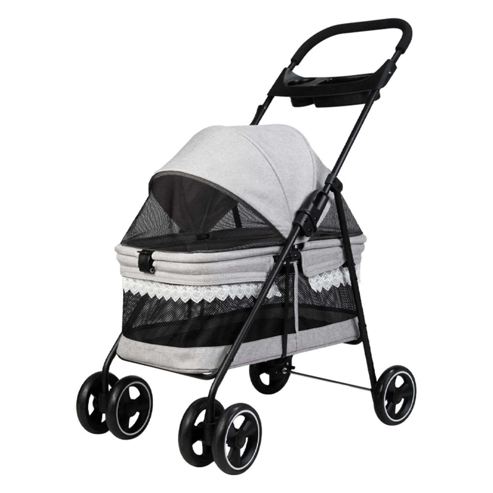 ペットカート レース設計 ワンタッチ折りたたみ式 前輪360回転 ブレーキ付き 衝撃吸収 キャリーバッグ 耐荷重15KG以内 コンパクト 中小型 猫犬兼用 軽量 通気 散歩 買い物 外出 旅行