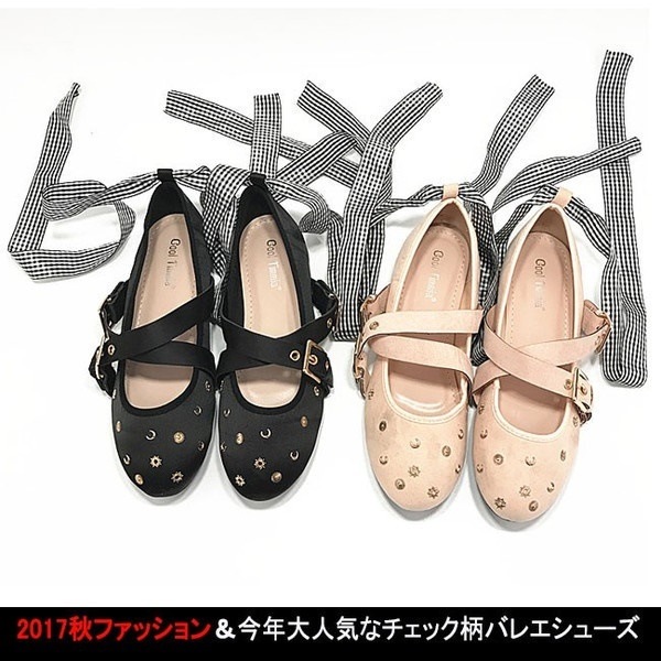 バレエシューズ　レディース　ダンスシューズ　リベット　ペタンコシューズ　スクエアトゥ　３WAY 　歩きやすい　チェック柄ストライプ2018春ファッション
