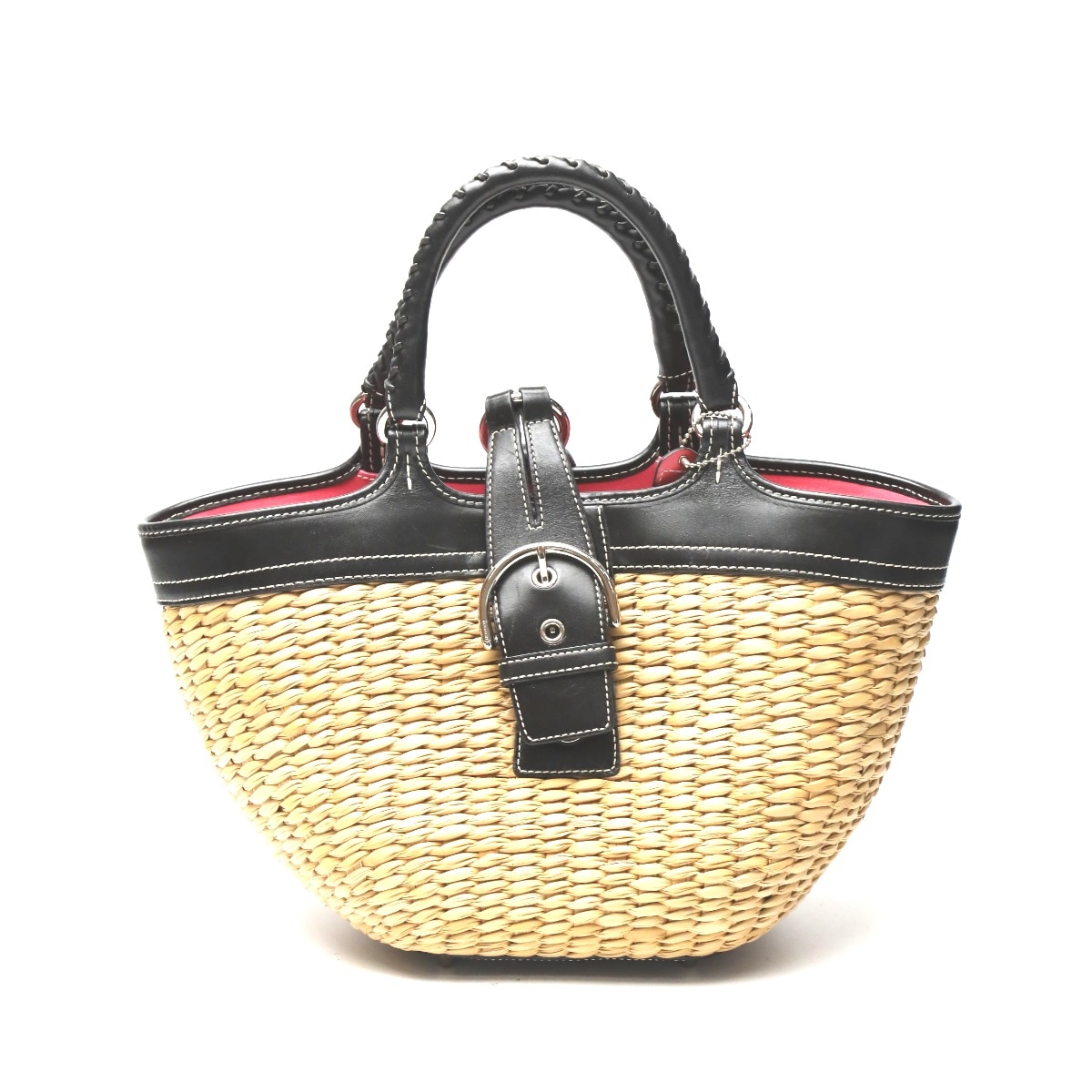 6271 カゴバッグ トートバッグ ストロー×レザー ブラウン×ブラック