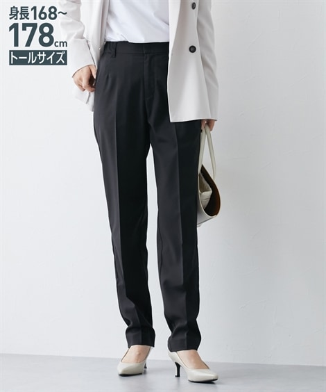 クロップド・カプリパンツ 高身長　ウール調きれい見えスリムテーパードパンツ トールサイズ