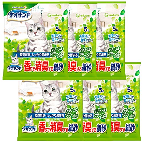 【まとめ買い】 猫用 サンド 香りで消臭する 紙砂 ナチュラルグリーンの香り 30L(5L×6) おしっこ ペット用品 ユニチャーム