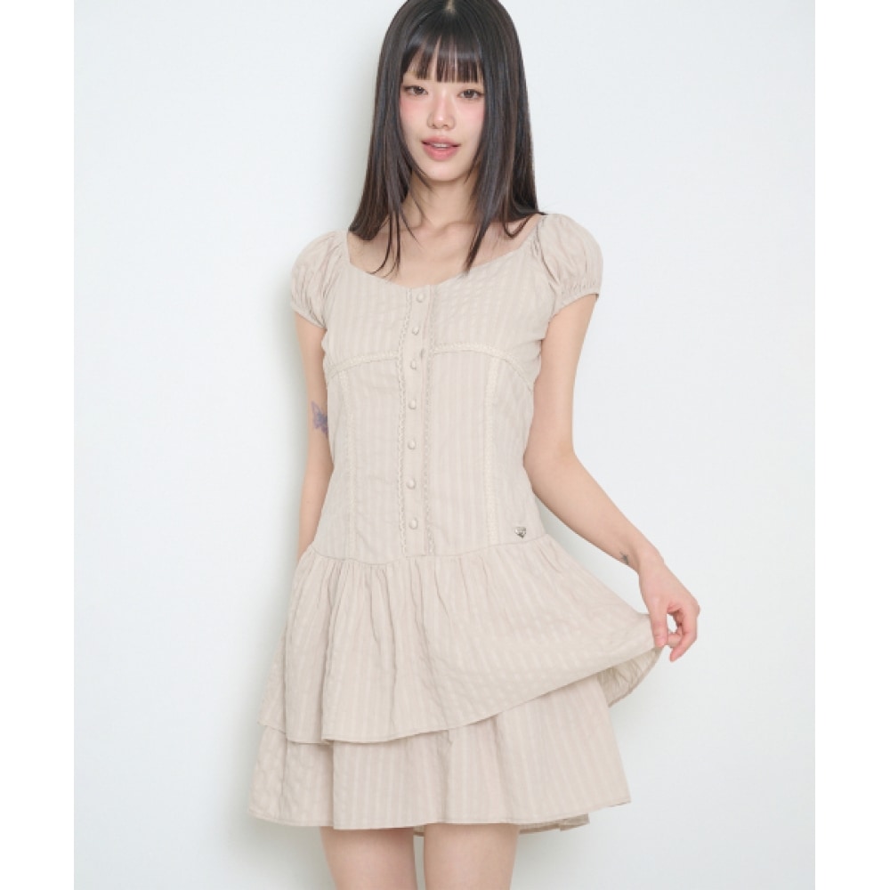 ILLIGO パフフリルドレスベージュ