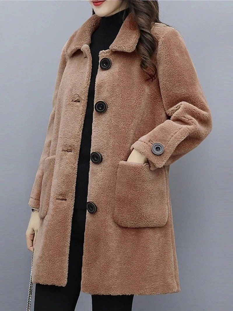 レディース ミディアム丈 チェスターコート フェイクムートン アウター 厚手 体型カバー お
