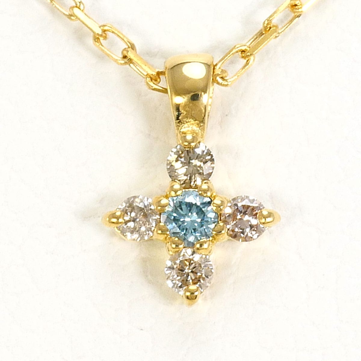 K18 18金 YG イエローゴールド ネックレス ブルーダイヤ ダイヤモンド 総重量約1.0g 約40cm 中古
