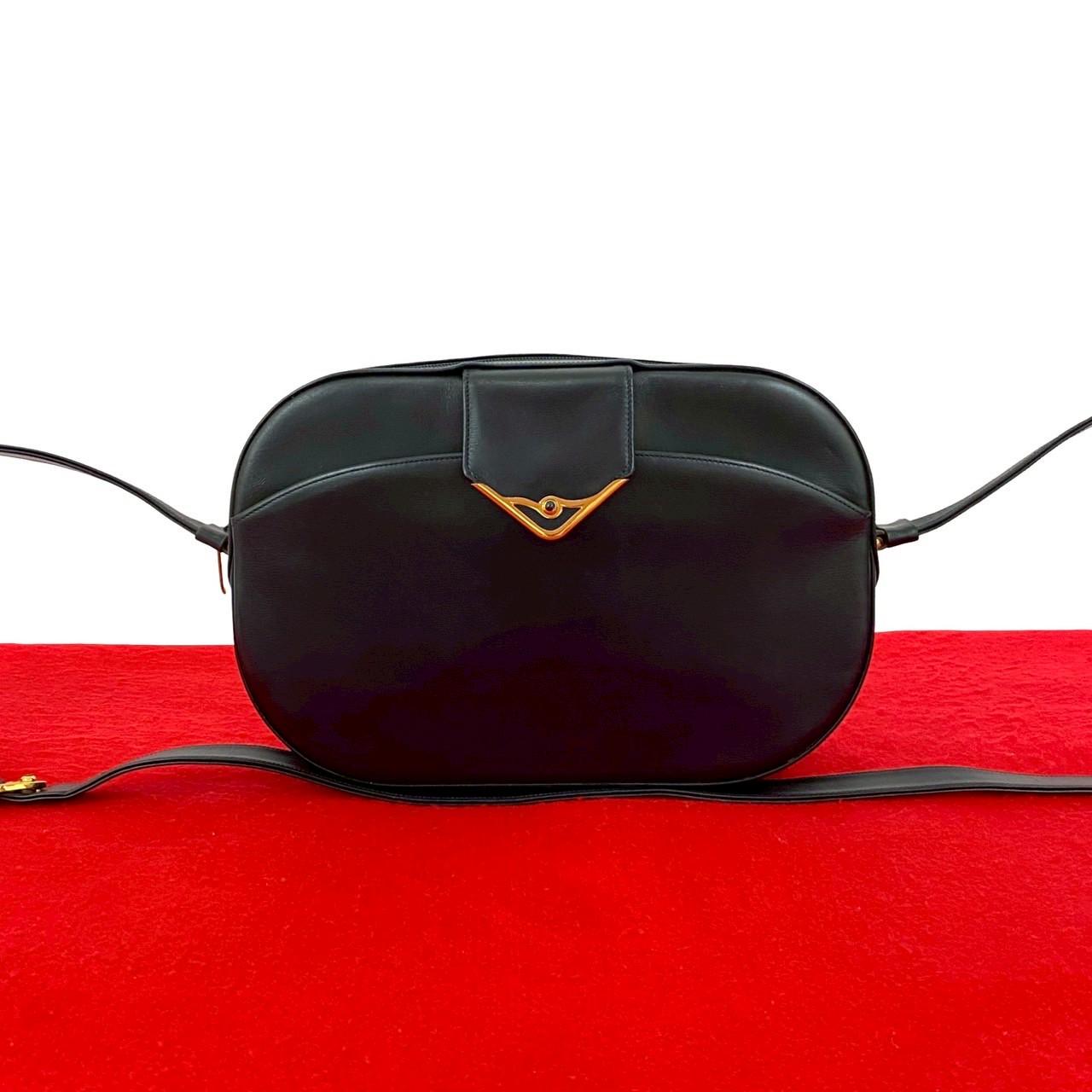 ヴィンテージ サファイア ラインショルダーバッグ レザー ネイビー 66988