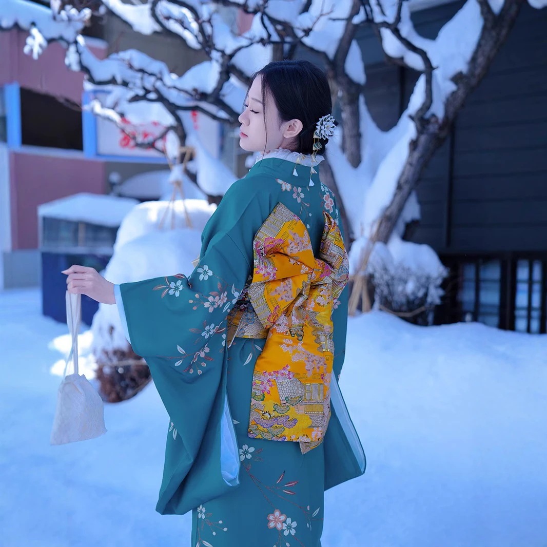 改良 着やすい版 着物 女性用 グリーン ドレス 和装 和風