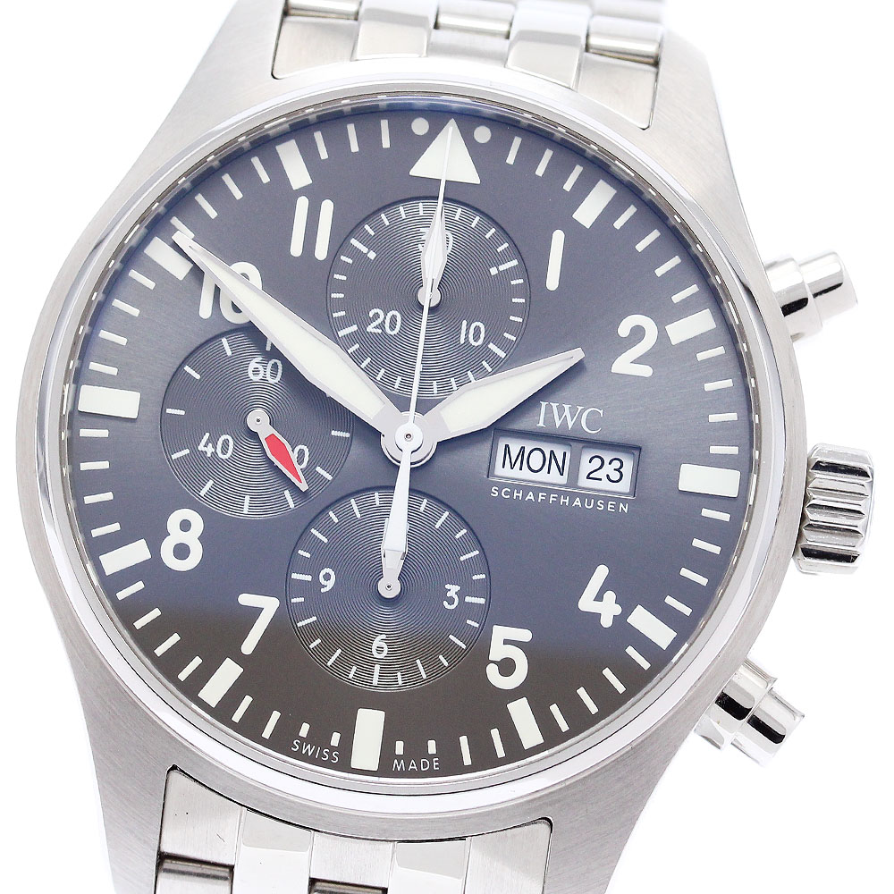 IWC SCHAFFHAUSEN IW377719 パイロットウォッチ クロノグラフ デイデイト 自動巻き メンズ 美品 保証書付き_871640【中古】