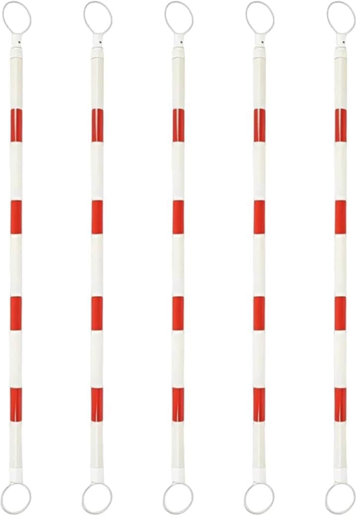 コーンバー 伸縮 5本 三角コーンバー 工事 現場 進入 駐車場 禁止 (白x赤, 約116-198cm)