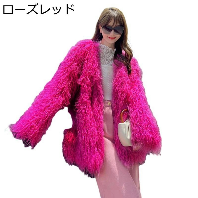 ファージャケット レディース ファーコート フェイクファーコート v首 ボアコート シャギー 秋用 冬物 ショートコート スリム 防寒防風 ヴィンテージ ストリート 欧米風 もふもふ パーティー