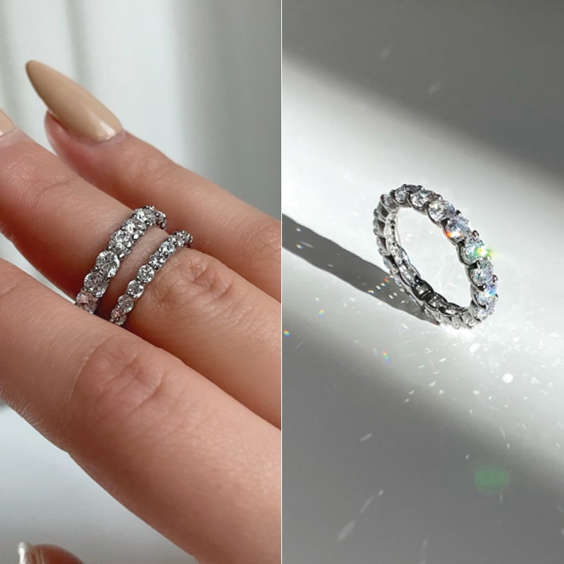 982[デイリーアクセサリー ] 高クオリティーキュービックジルコニアセッティングシンプルエタニティリングリング（2.5mm/3.5mm）