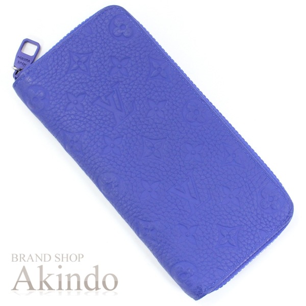 【新品同様】長財布 モノグラム トリヨンレザー ジッピーウォレット ヴェルティカル メンズ ブルー 本革 ラウンドファスナー M80791 ジップ ロングウォレット