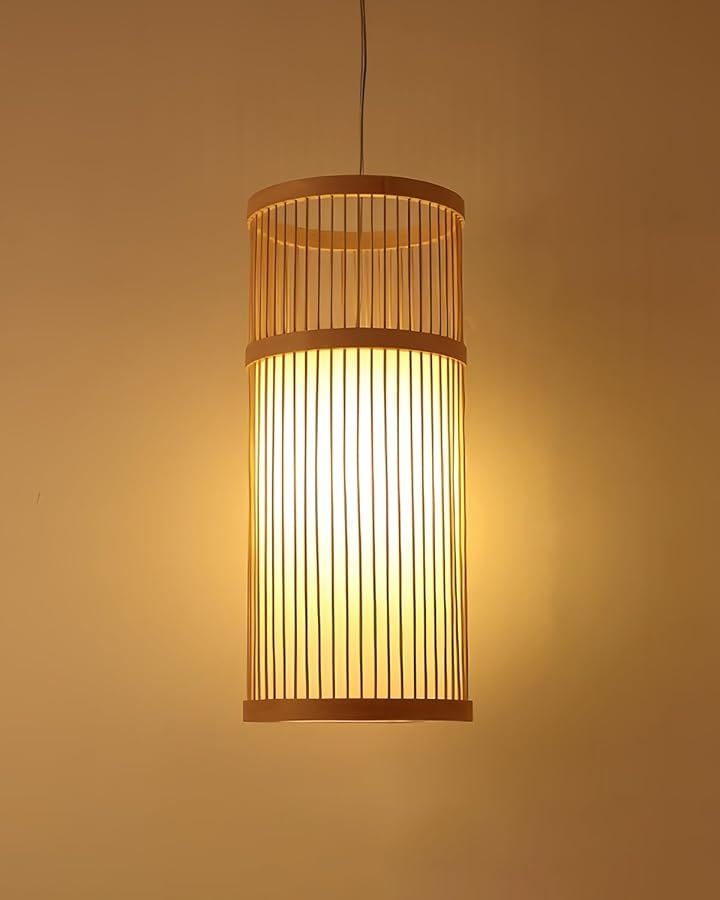 ペンダントライト 吊り下げ照明 天井照明 竹編み 直径25x高さ50cm 和風 E26 LED 完成品 引っ掛シーリング式 インテリア おしゃれ 間接照明 (直径25x高さ50cm)