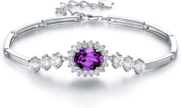 2月 誕生石 アメジスト 女性シルバー925 レディース ブレスレット 調節可能 925純銀製( 2月 誕生石 アメジスト (紫水晶))