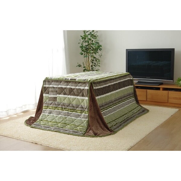 1181850123530 こたつ布団 長方形 ハイタイプ用 カジュアル ストライプ柄 グリーン 約235×275cm メーカー直送