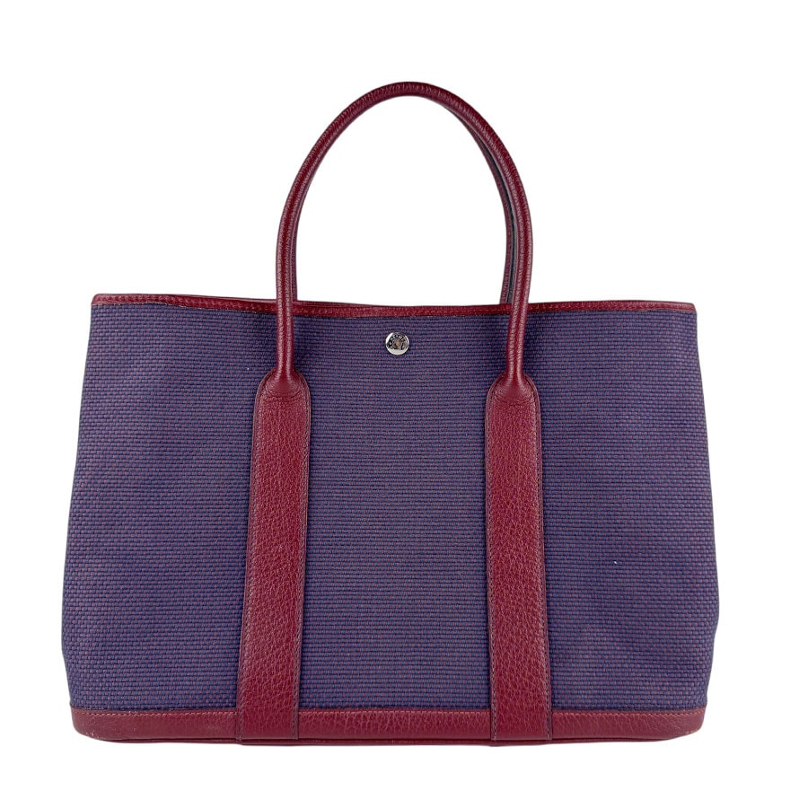 エルメス HERMES ハンドバッグ ガーデンパーティ36 PM ブッフル/トワルクリスクロス ブルードマルト×ルージュアッシュ ユニセックス z5942