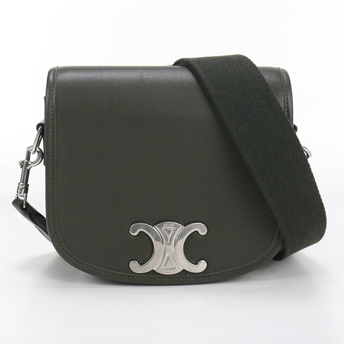 スモール ブザス ストラップ トリオンフ CE85896 ショルダー カーフ カーキ【中古】 レディース　Sランク　未使用品