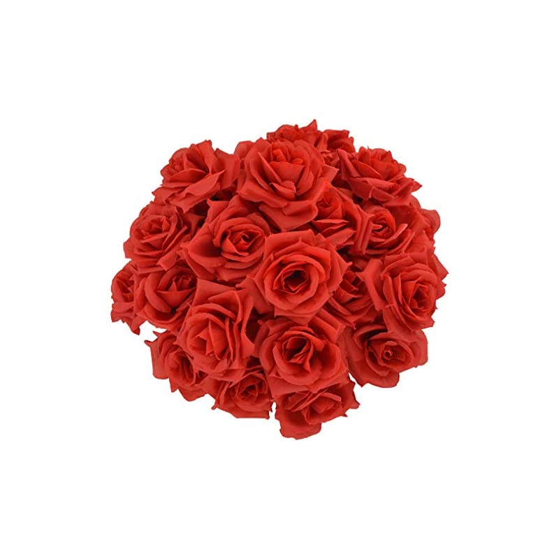 バラ 造花 50本 cnomg 直径8cm 母の日 プロポーズ 結婚式 誕生日 お祝い 演出にローズ 装飾 DIY材料 (レッド)
