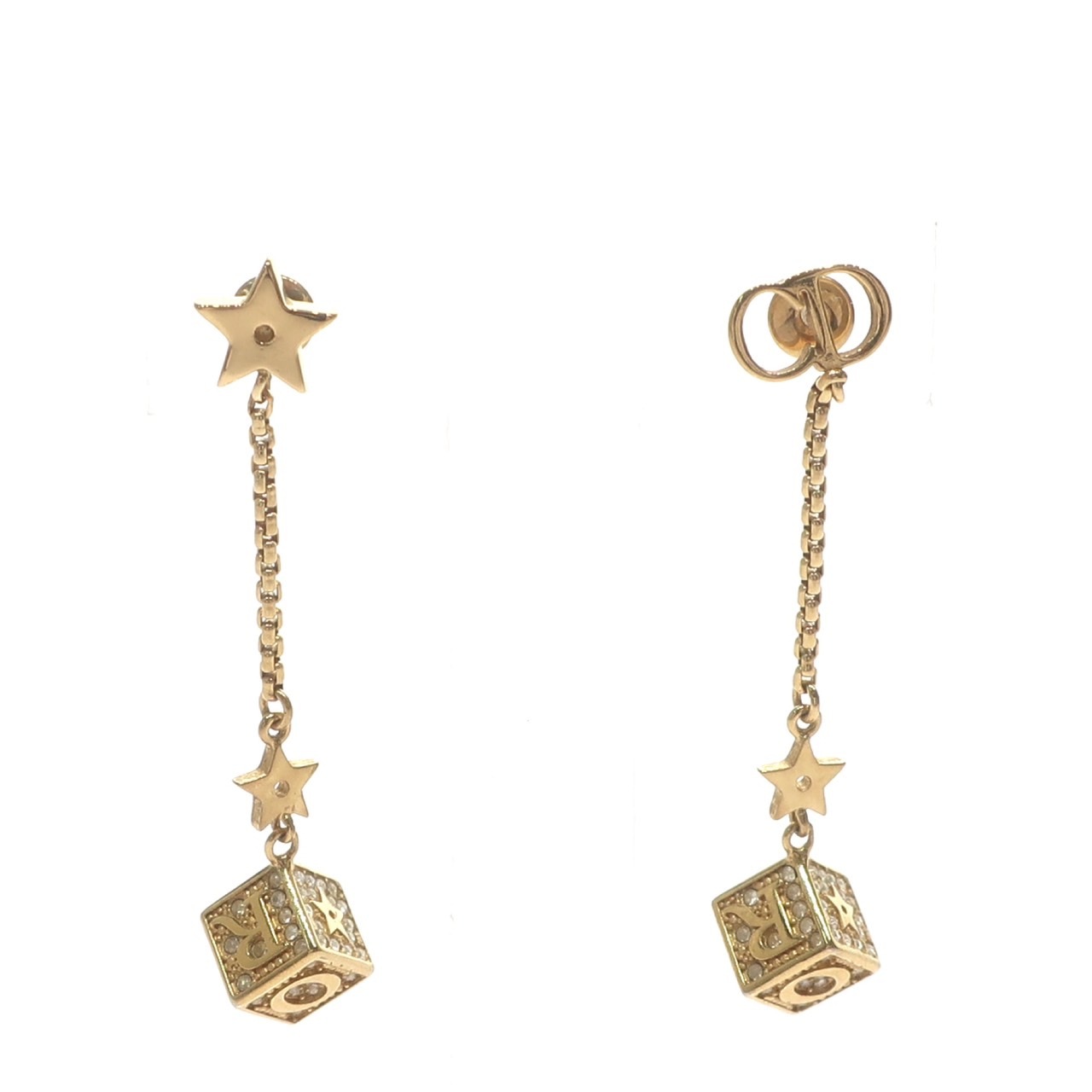 【極美品】CDロゴ スターモチーフ キューブ ピアス スイング 星 ラインストーン GP ゴールド レディース アクセサリー