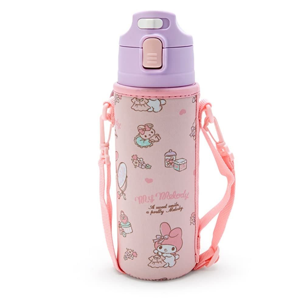 サンリオ(SANRIO) 子供用 水筒 470ml 直飲み ワンタッチ ステンレス ボトル マイメロディ my melody 保冷専用 ショルダーヒモが付いたポーチ付き 名前スペース付き 212504