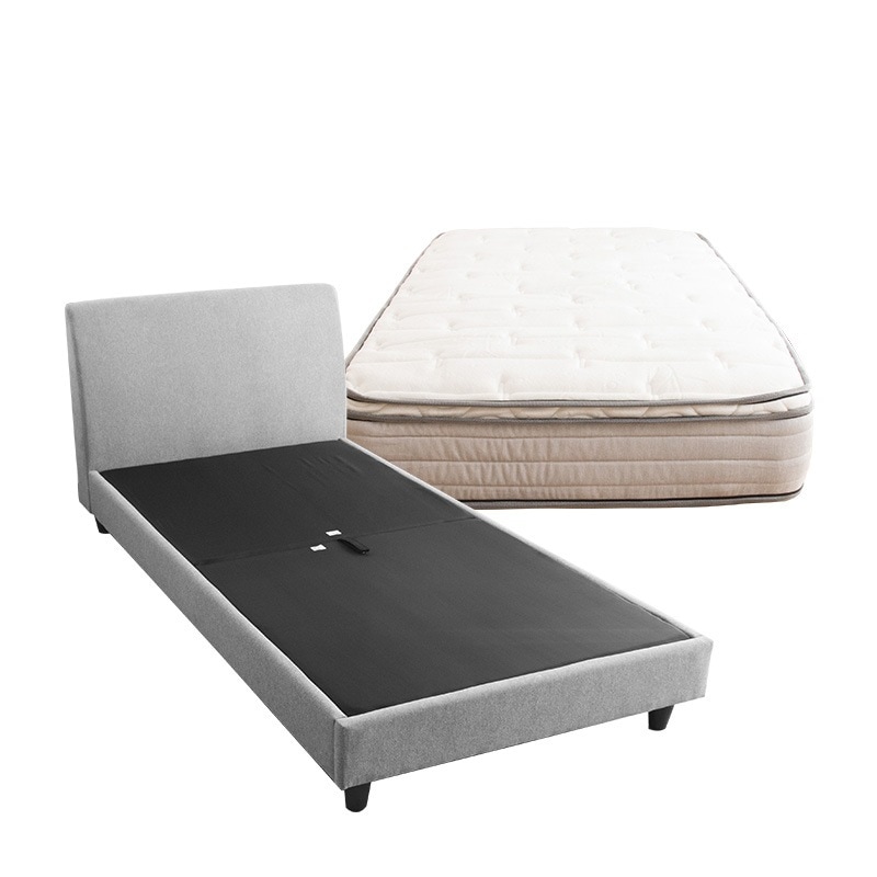 くつろぎ背もたれファブリックベッド セミダブルベッド ＋ マットレス付 セミダブルフレーム（ベージュ グレー）ソファのようにくつろげるベッド ポケットコイル