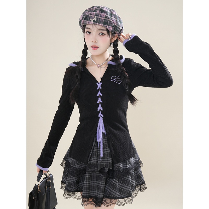 スリムニットカーディガン着着やせ見え純欲ハーフスカートスカート2点セット