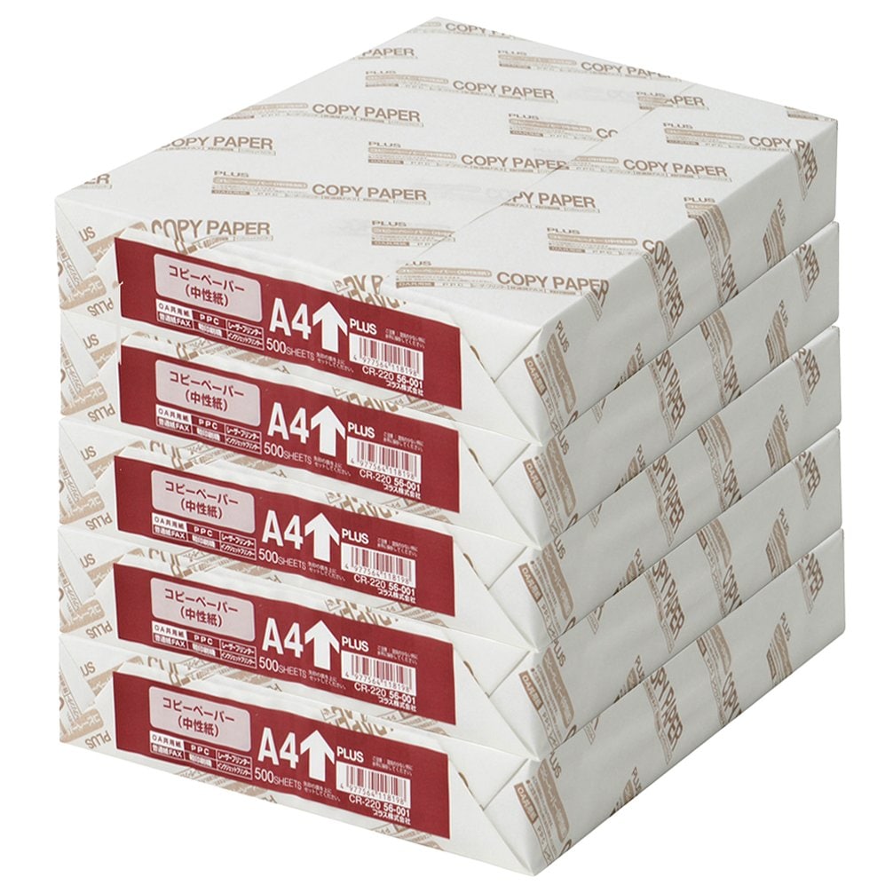 【全国送料無料】 プラス コピー用紙 A4 白色度82% 紙厚0.09mm 2500枚 (500×5) 56001×5