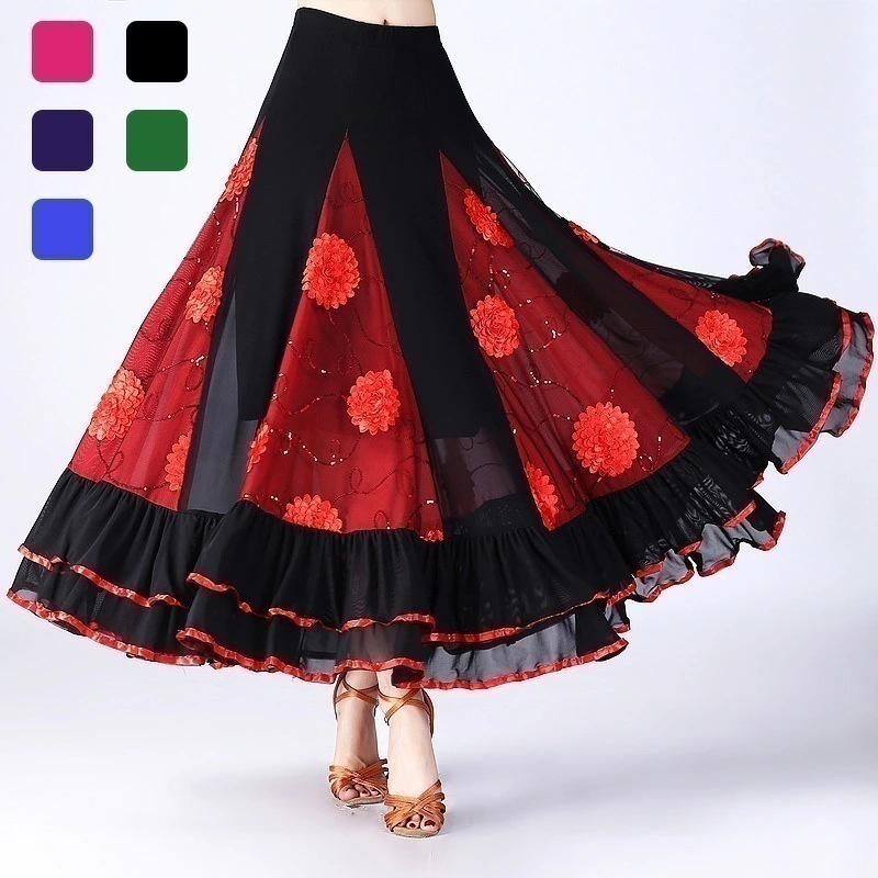 【新品】ダンス衣装 スカート ボリューム感 ミックスカラー モダンダンス衣装 ロングスカートフラメンコダンス ダンス衣装 スカートみ ベリーダンス ステージ衣装 インターナショナルダンス 演奏会 競技