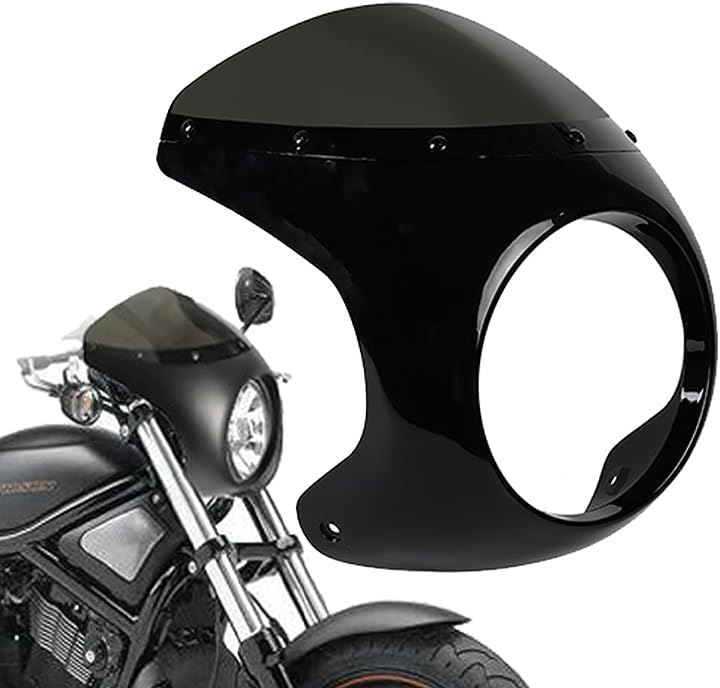 バイク カフェ レーサー フロント カウル ロケット ビキニ 汎用( ブラック/スモークガラス)
