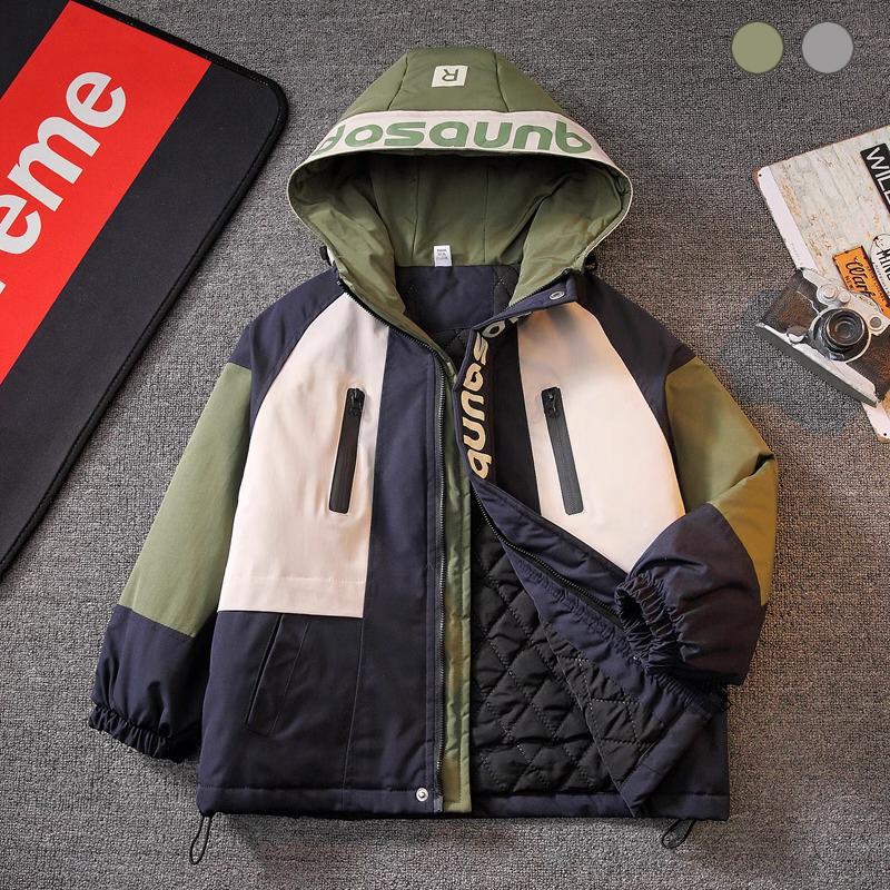 ダウンコート 子供 コート キッズ ダウンジャケット 男の子 オーバー フード付き ジャケット 可愛い オシャレ 厚手 防寒 冬 グリーン グレー