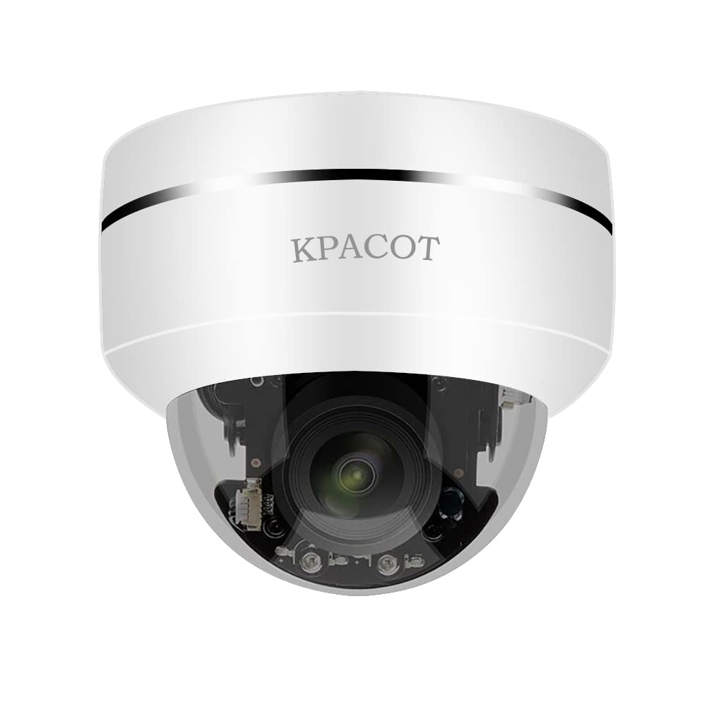 【5倍光学ズーム・自動追跡】KPACOT 防犯カメラ 有線 ドーム型 監視カメラ 室内 poe カメラAI人体検知 ptz カメラ 屋外 1080P ipカメラ 200万画素 可動式 首振り 水平35