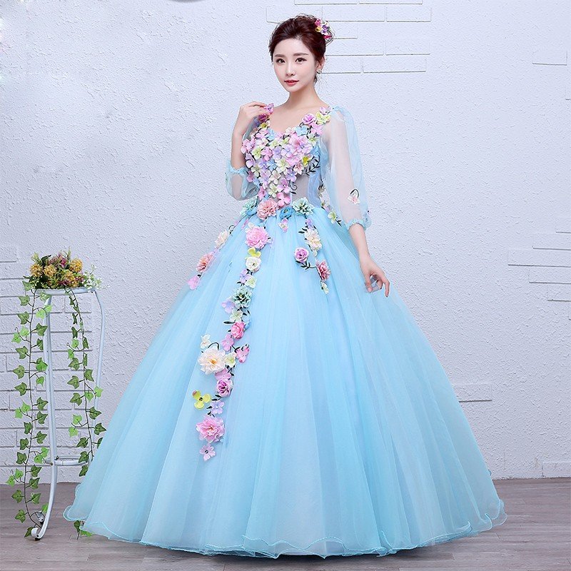 カラードレス 長袖 ウエディングドレス コンサート 安い ロングドレス 演奏会 プリンセスライン ス