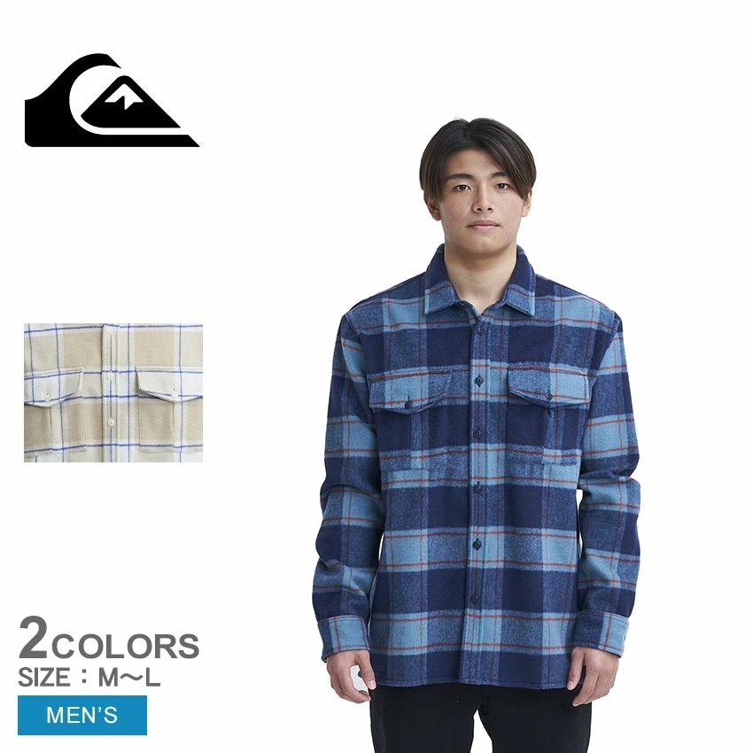 FIERCE VOLCANO LS シャツ QSH233041 メンズ トップス ウェア 長袖 シャツ カジュアル シンプル ブランド チェック ロゴ サーファー ブルー 青