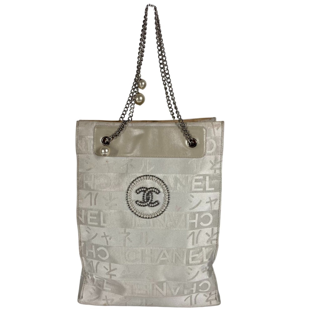 ショルダーバッグ 銀座限定 ロゴ CC ココマーク ロゴ エフェメール 日本限定 Wチェーン カバン 縦型 レザー/キャンバス ホワイト