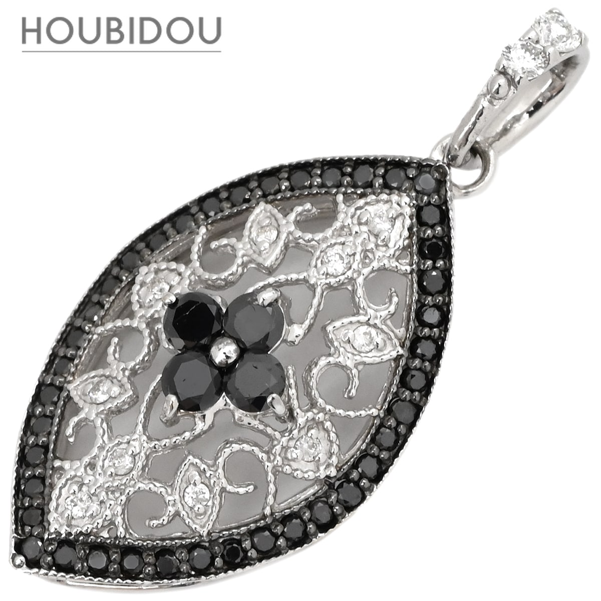 ペンダントトップ ダイヤ ブラックダイヤ 0.45ct 0.10ct ブラック×ホワイトゴールド 黒 18金 18K 750 WG フィリグリーデザイン フラワー 【中古】