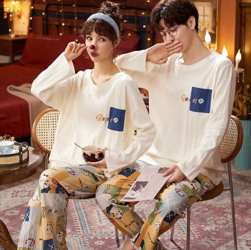 カップルルームウェアセットアップ結婚プレゼント可愛いペアパジャマメンズレディース上下セット部屋着春 レディースファッション