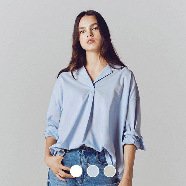 [] 342906 女性ポプリンルーズフィットシャツ（ダブルカラー）