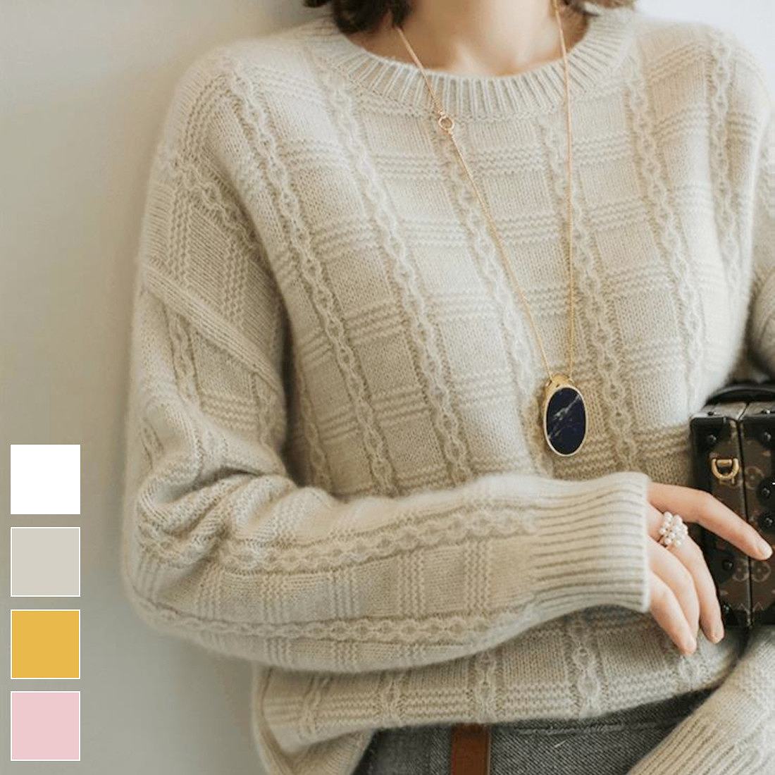 すっきりとした印象で1枚でもインナーとしても活躍するクルーネックニット トップス 長袖 キレイめコー