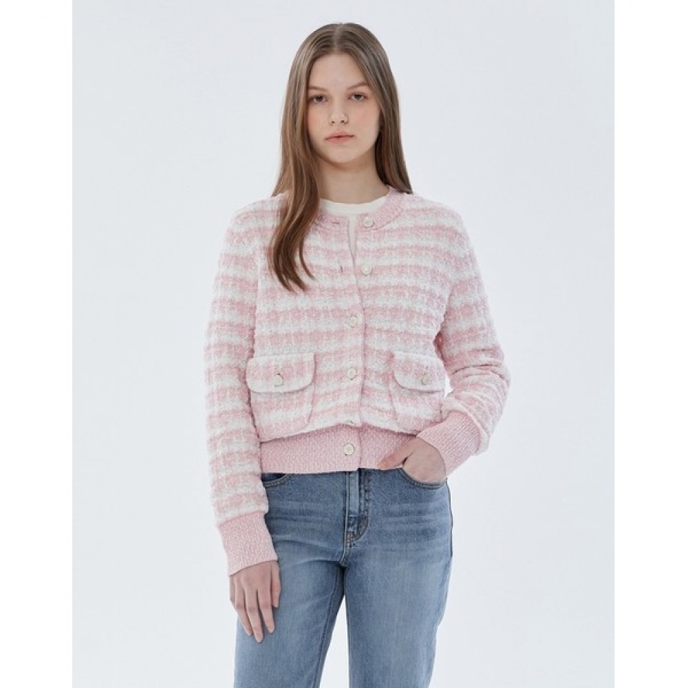 (ヘッジズレディース) 24SS ピンクギンガムチェックアウターウェアツイードカーディガン HSSW4A101P1