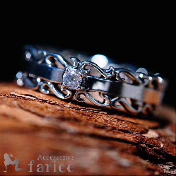 キュービックジルコニアストーン カットアウトシンプルアラベスク シルバーリング