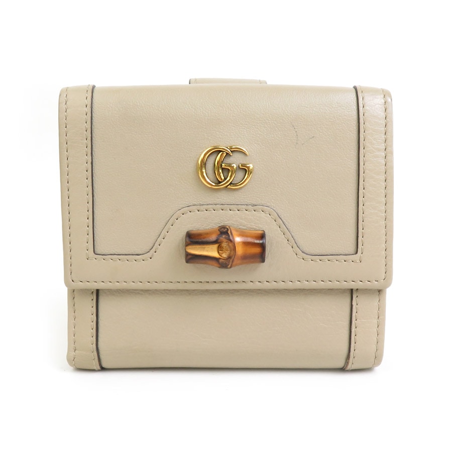 グッチ GUCCI 二つ折り財布 GGマーモント バンブー レザー グレージュ ゴールド レディース 671789 e58862g