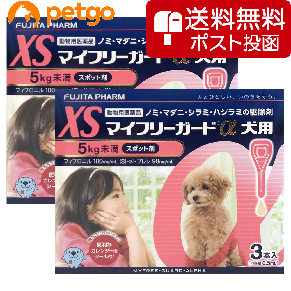 【ネコポス(同梱不可)】【2箱】マイフリーガードα 犬用 XS 5kg未満 3本（動物用医薬品）