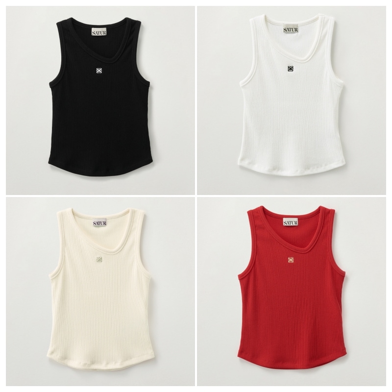 【SATUR】 (W) UNBALANCE NECK LINE LAYERED SLEEVELESS TOP : 4COLORS